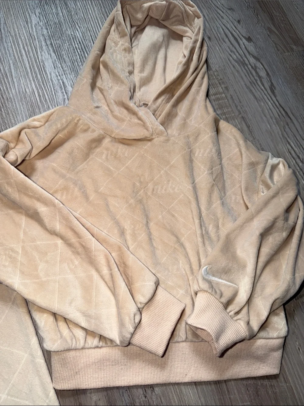 Nike Kids Beige Hooded Sweatshirt & Matching Wide-Leg Joggers Set